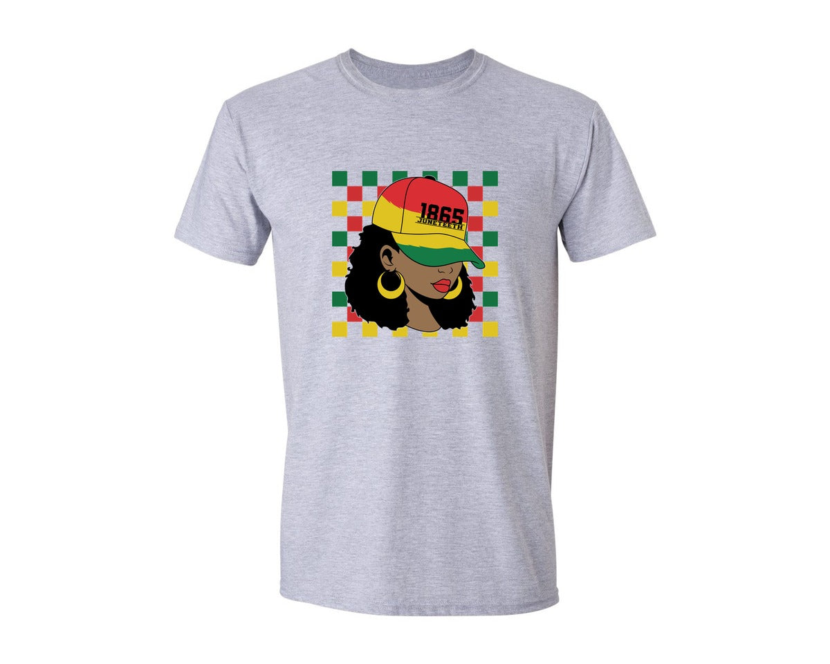 brand:Generic|color:Sports Grey / Athletic Heather|Juneteenth 1865 Afro Woman Freedom Graphic T-Shirt