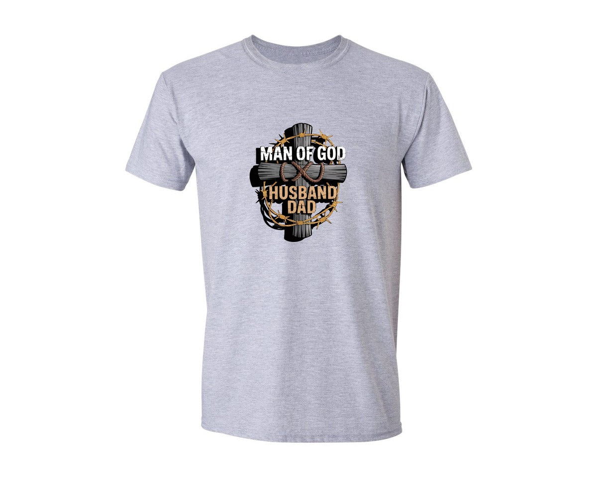 brand:Generic|color:Sports Grey / Athletic Heather|Man Of God Bold Wood Cross Graphic T-Shirt