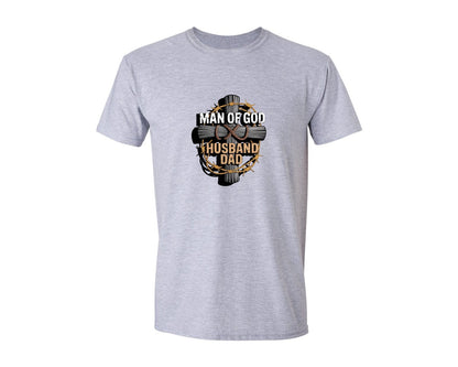 brand:Generic|color:Sports Grey / Athletic Heather|Man Of God Bold Wood Cross Graphic T-Shirt