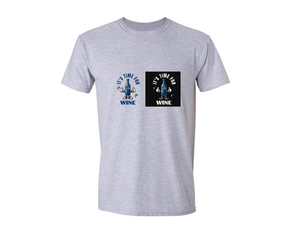 brand:Generic|color:Sports Grey / Athletic Heather|Funny Wine Bottle Time For Wine Graphic T-Shirt