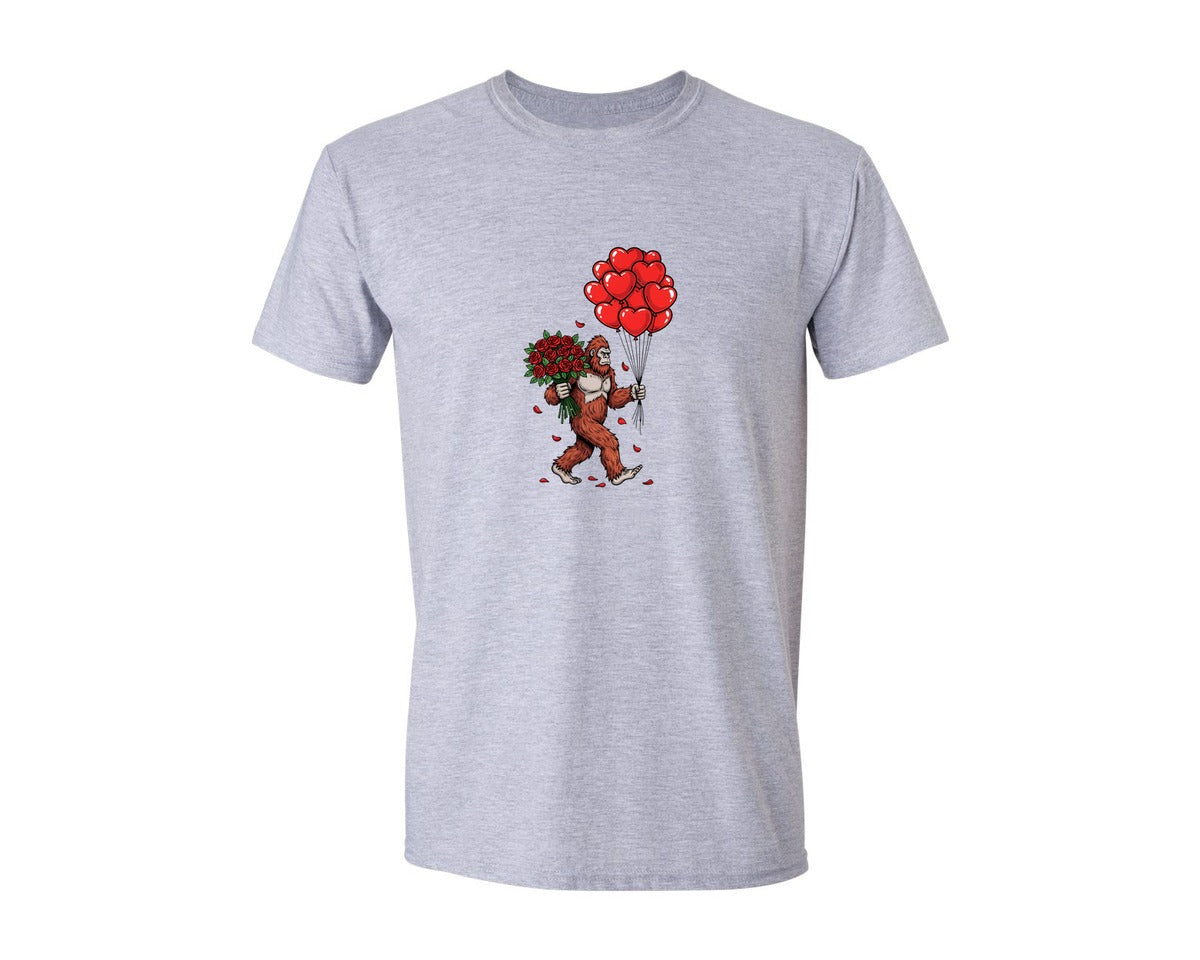 brand:Generic|color:Sports Grey / Athletic Heather|Valentine Bigfoot Roses Graphic T-Shirt