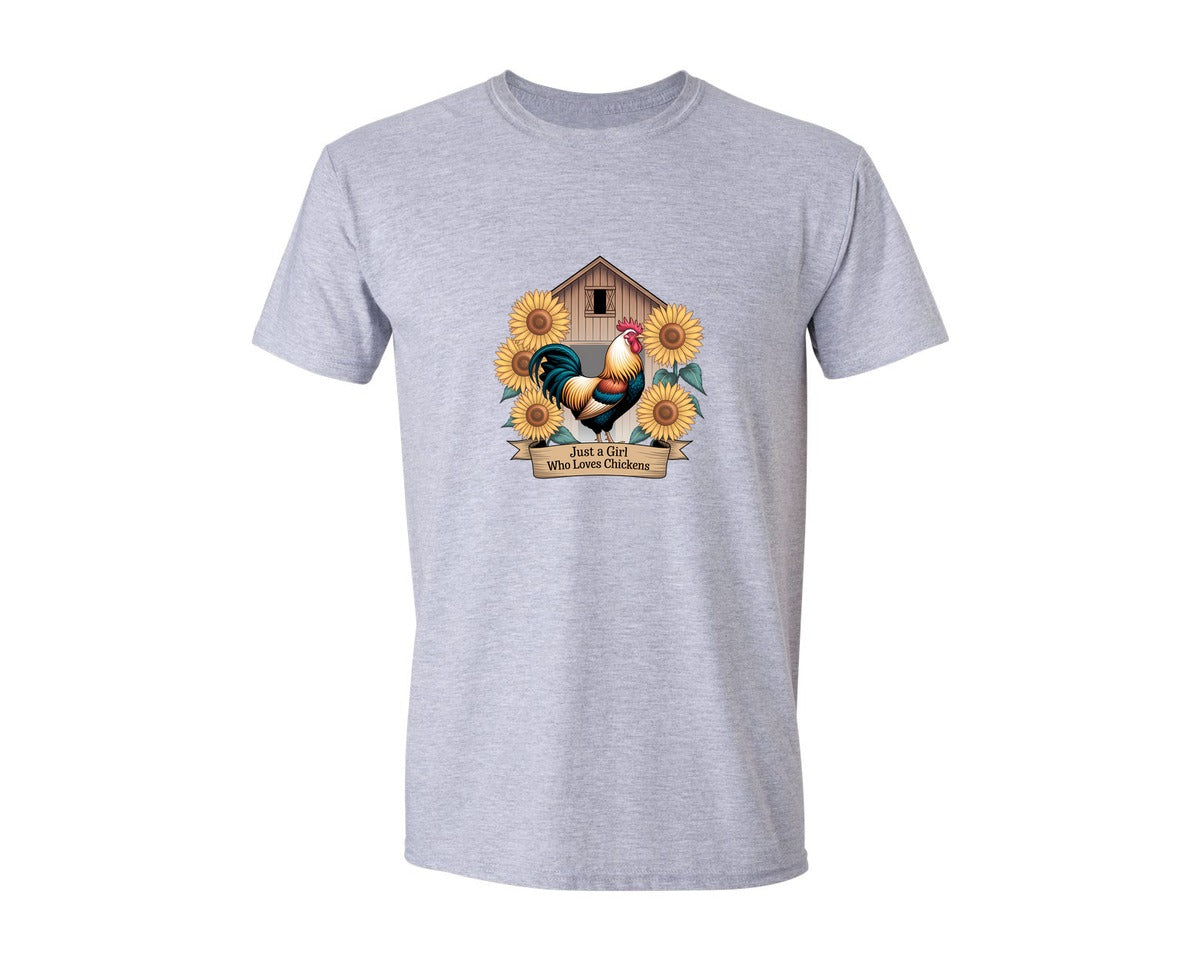 brand:Generic|color:Sports Grey / Athletic Heather|Just A Girl Who Loves Chickens 8 Graphic T-Shirt