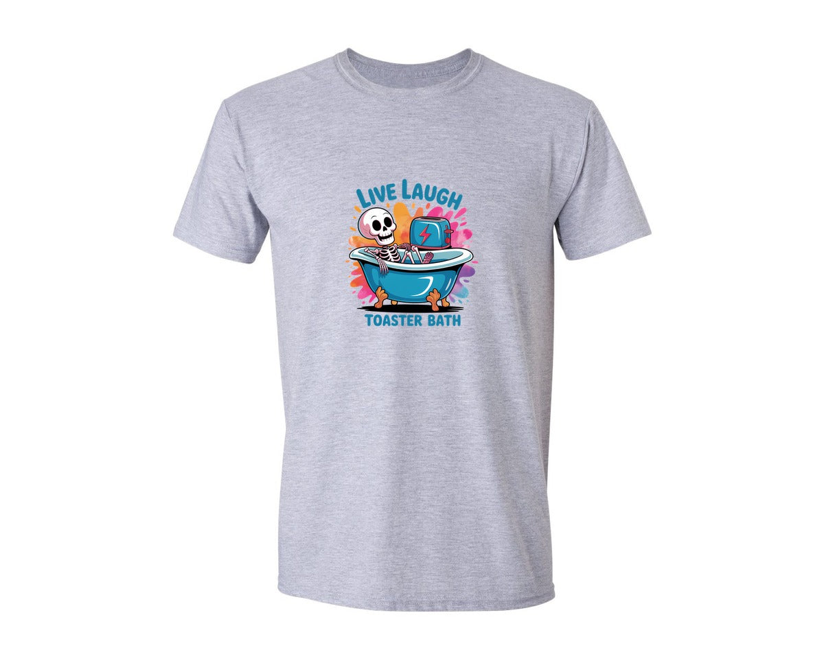 brand:Generic|color:Sports Grey / Athletic Heather|Live Laugh Skeleton Funny Dark Art Graphic T-Shirt