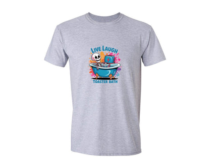 brand:Generic|color:Sports Grey / Athletic Heather|Live Laugh Skeleton Funny Dark Art Graphic T-Shirt