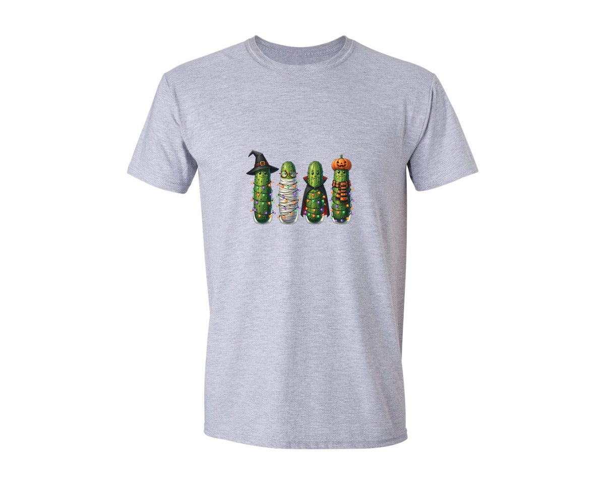 brand:Generic|color:Sports Grey / Athletic Heather|Funny Halloween Pickle Graphic T-Shirt