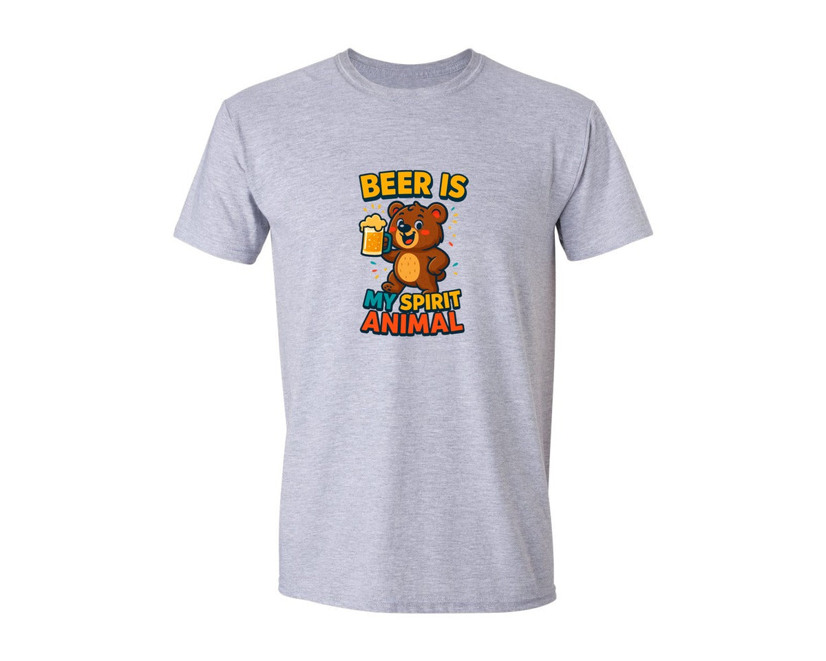 brand:Generic|color:Sports Grey / Athletic Heather|Beer Is My Spirit Animal Funny Bear Graphic T-Shirt