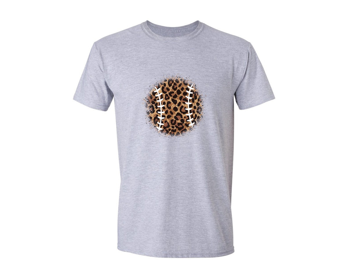 brand:Generic|color:Sports Grey / Athletic Heather|Glitter Leopard Baseball Graphic T-Shirt