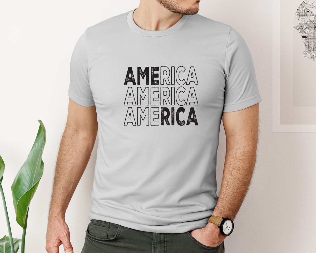 brand:Bella Canvas|color:Sports Grey / Athletic Heather|America Patriotic 2 Graphic T-Shirt