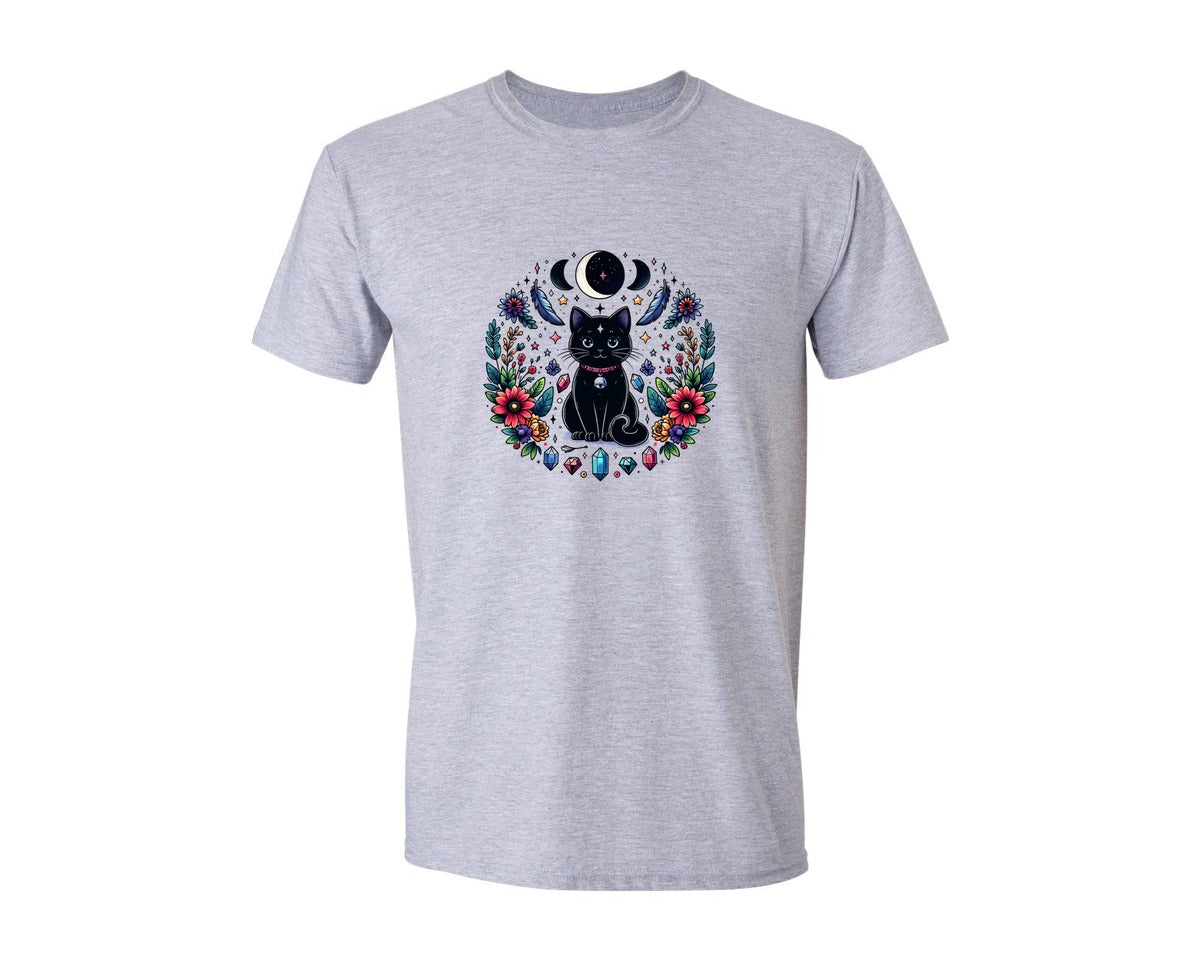 brand:Generic|color:Sports Grey / Athletic Heather|Moon Phases Crystal Witchy Cut Cat Graphic T-Shirt