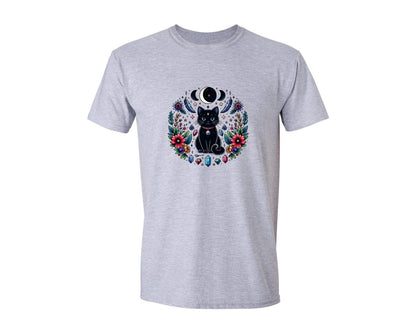 brand:Generic|color:Sports Grey / Athletic Heather|Moon Phases Crystal Witchy Cut Cat Graphic T-Shirt