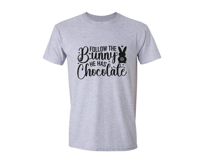 brand:Generic|color:Sports Grey / Athletic Heather|Follow The Bunny He Has Chocolate 65 Graphic T-Shirt