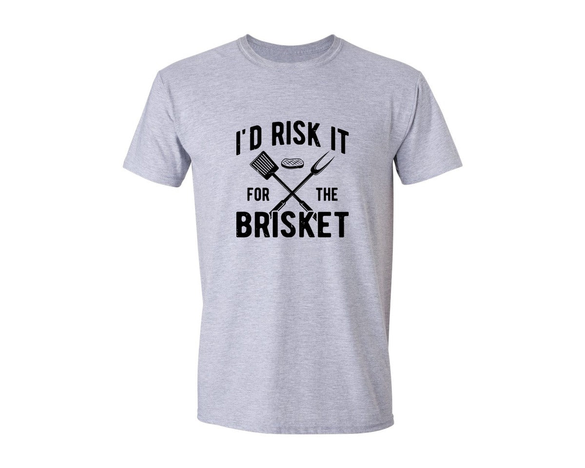 brand:Generic|color:Sports Grey / Athletic Heather|Id Risk It For The Brisket Happy Bbq Graphic T-Shirt