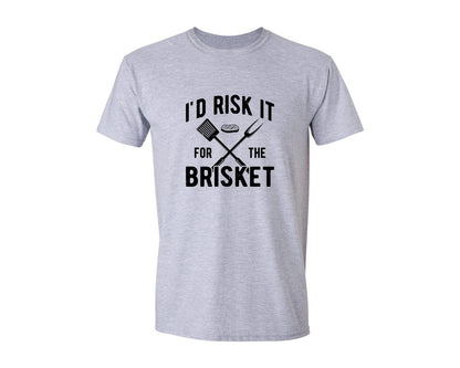 brand:Generic|color:Sports Grey / Athletic Heather|Id Risk It For The Brisket Happy Bbq Graphic T-Shirt