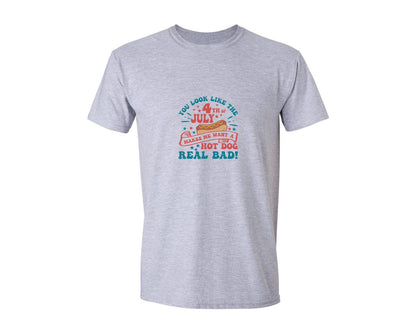 brand:Generic|color:Sports Grey / Athletic Heather|4Th Of July Want A Hot Dog Real Bad Graphic T-Shirt