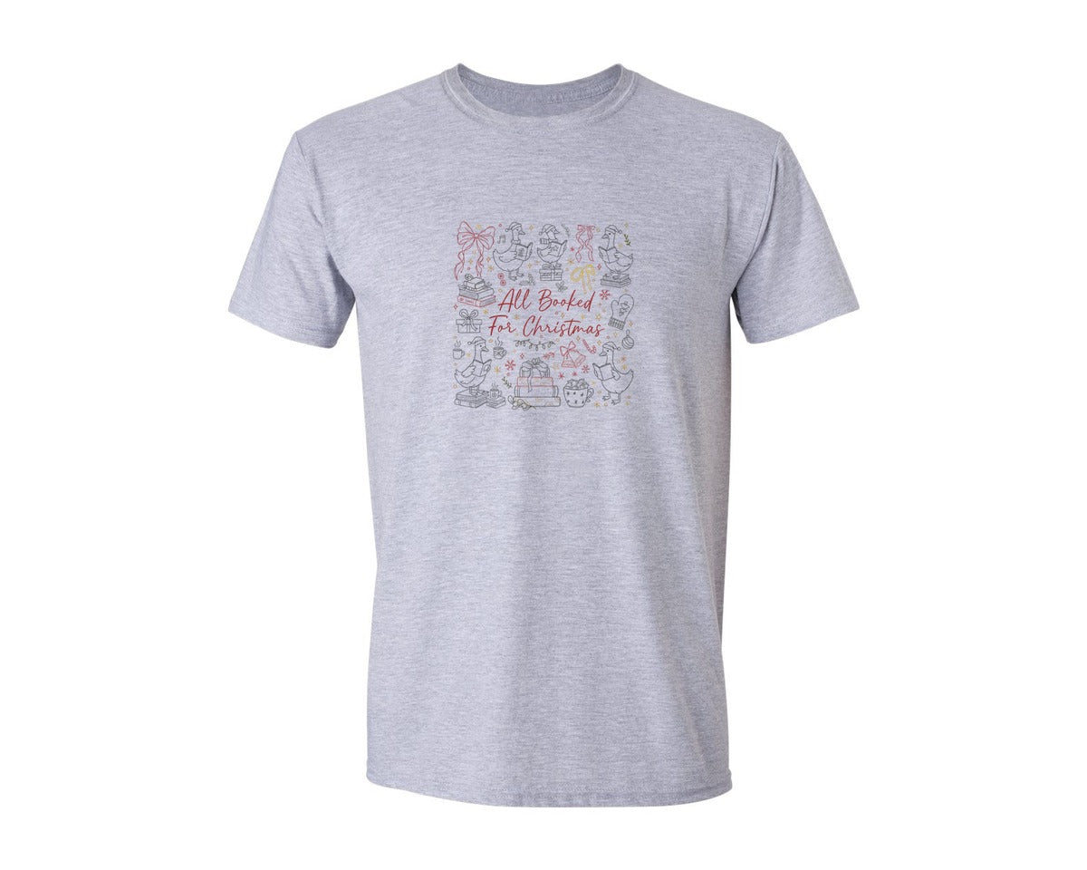 brand:Generic|color:Sports Grey / Athletic Heather|All Booked For Christmas Goose Reading Graphic T-Shirt