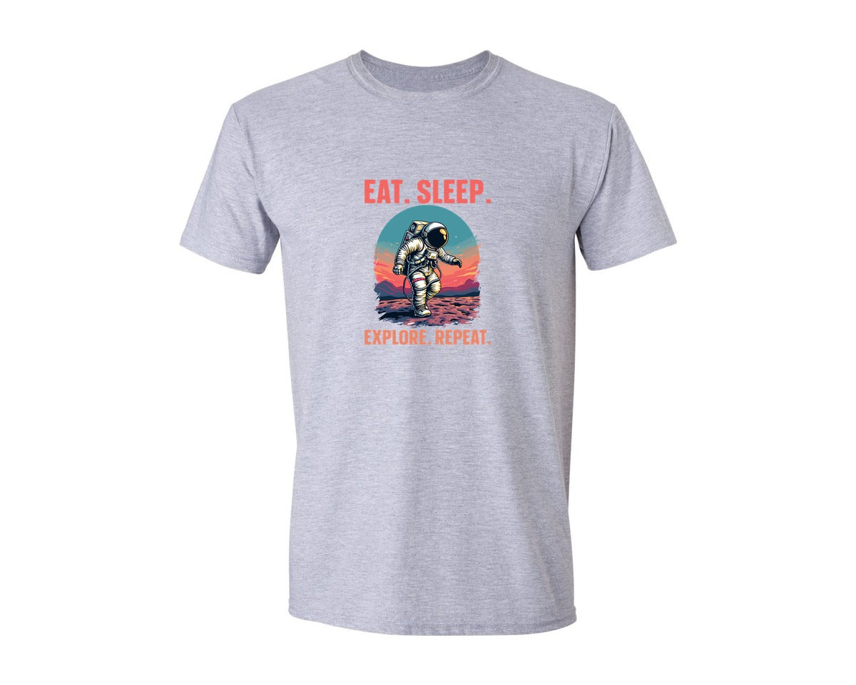 brand:Generic|color:Sports Grey / Athletic Heather|Eat Sleep Explore Repeat T Shirt Graphic T-Shirt
