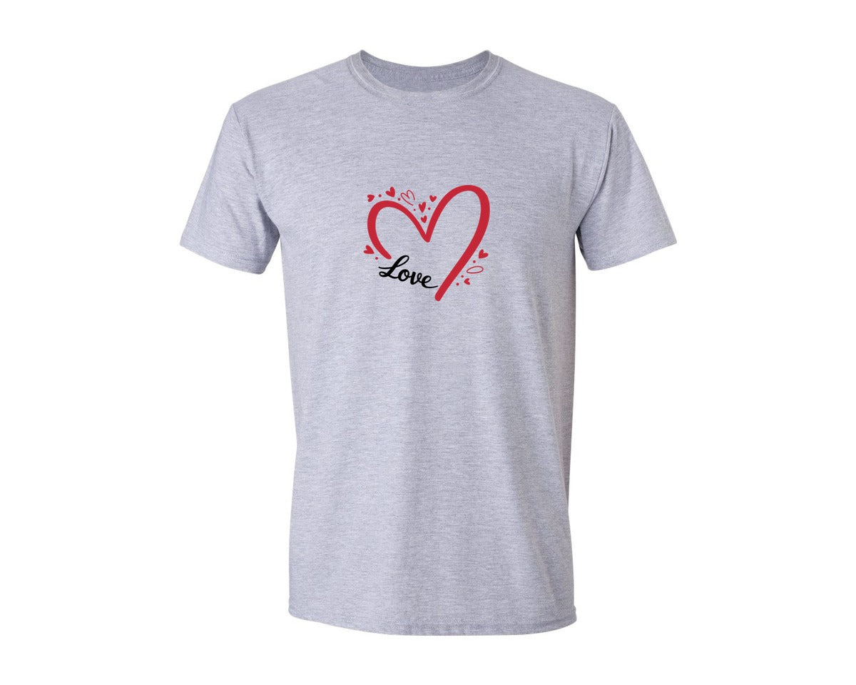 brand:Generic|color:Sports Grey / Athletic Heather|Love Heart Doodle Valentines Day Graphic T-Shirt