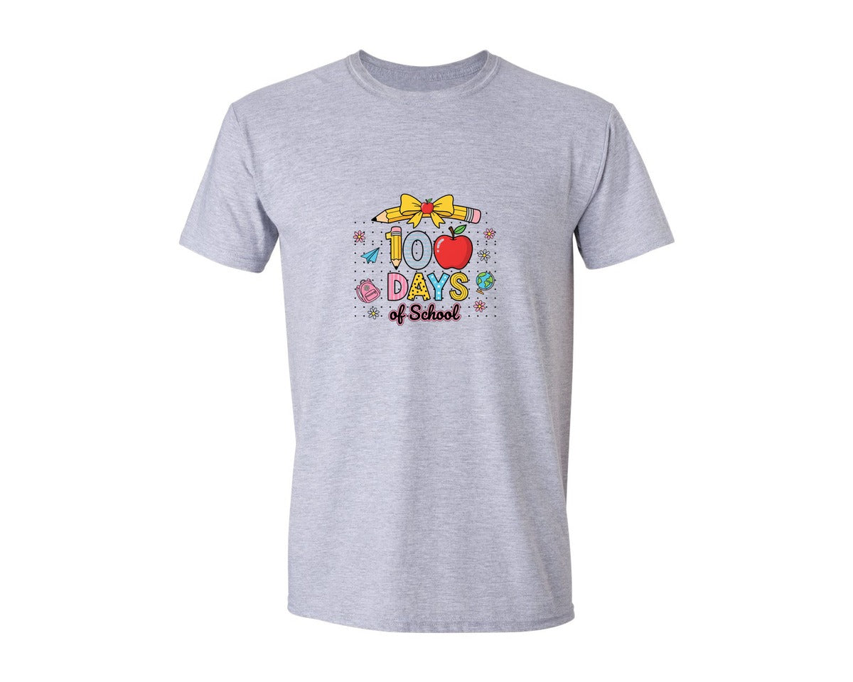 brand:Generic|color:Sports Grey / Athletic Heather|100 Days Of School Coquette Pencil Graphic T-Shirt