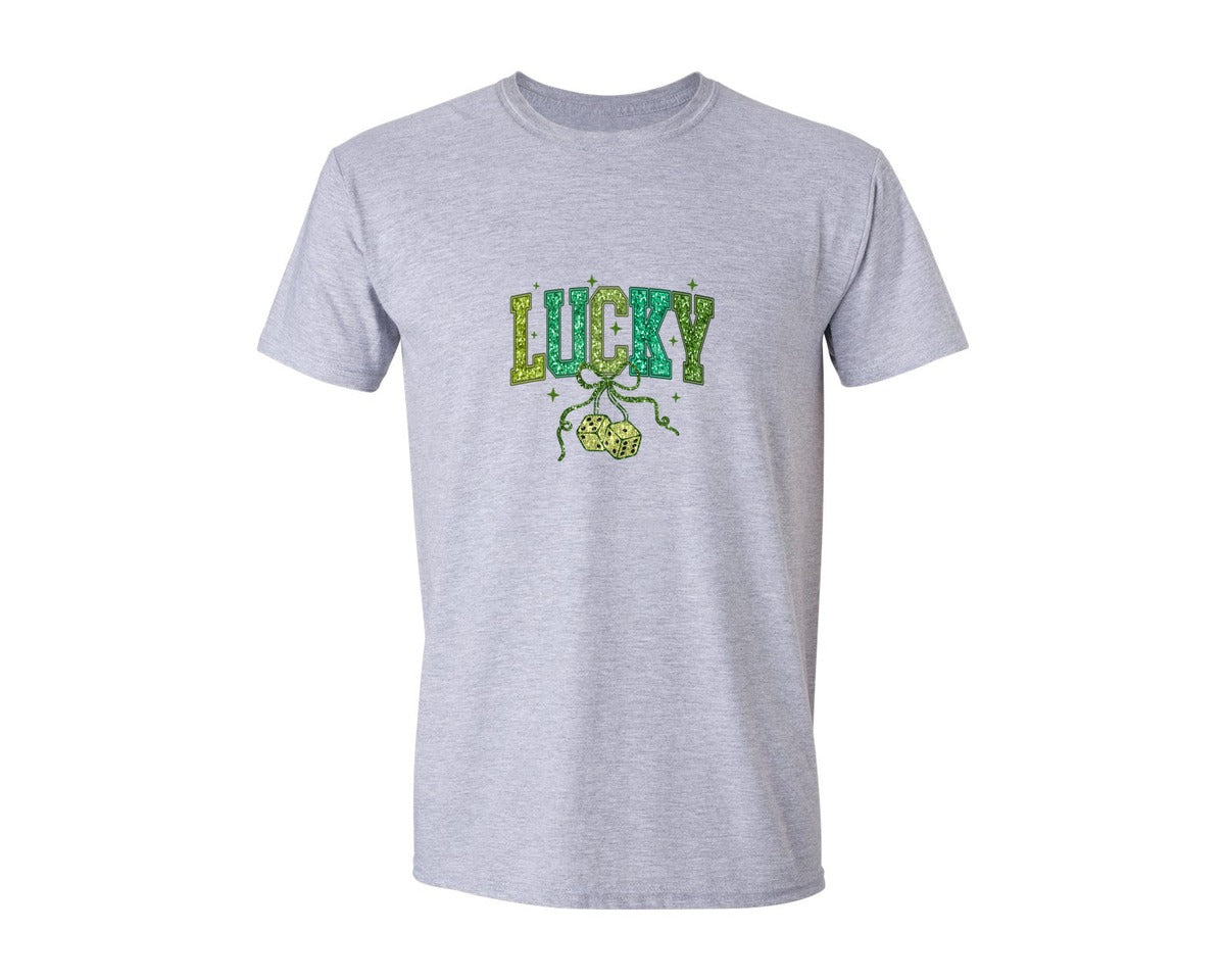 brand:Generic|color:Sports Grey / Athletic Heather|Glitter St Patrick Lucky Graphic T-Shirt