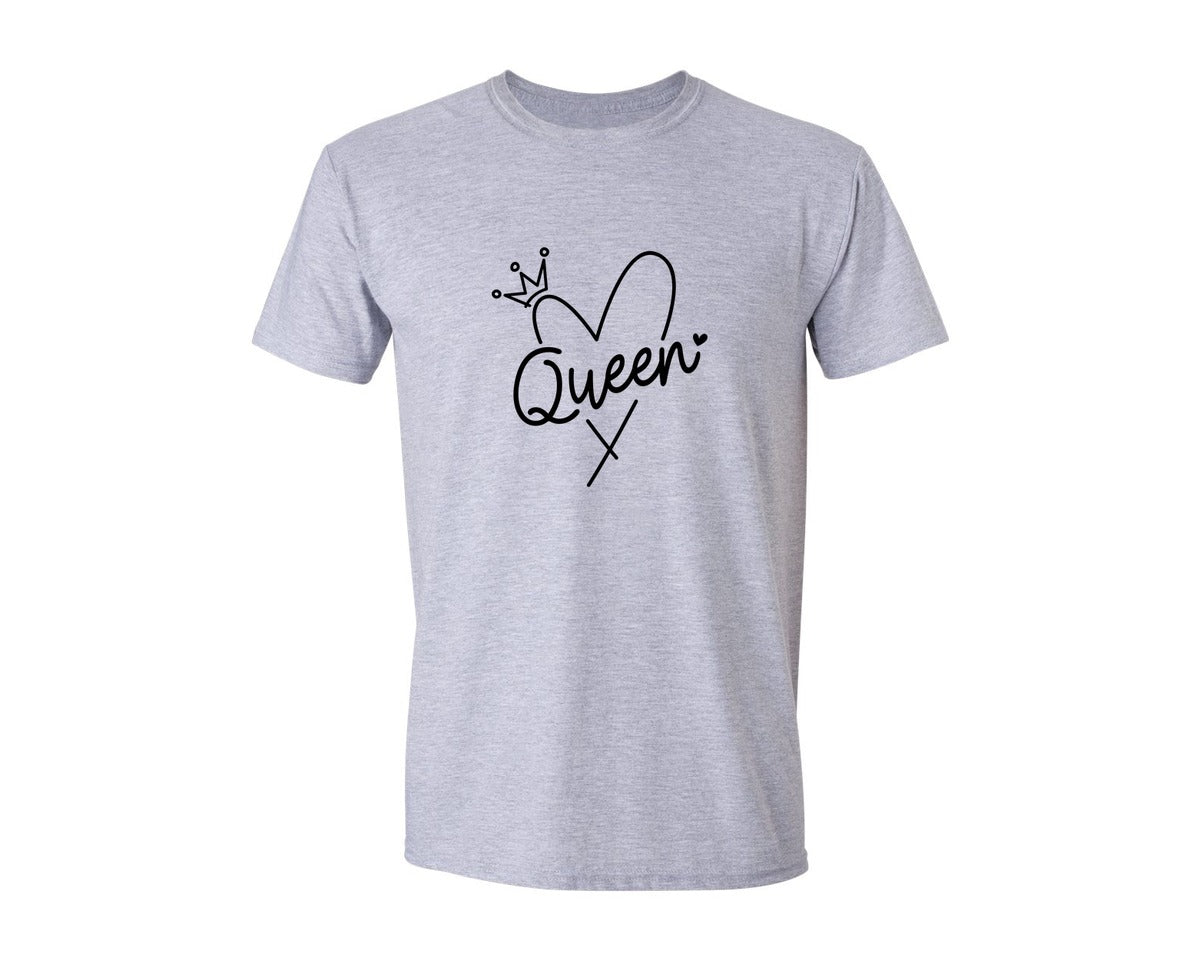 brand:Generic|color:Sports Grey / Athletic Heather|Queen Crown Heart Graphic T-Shirt
