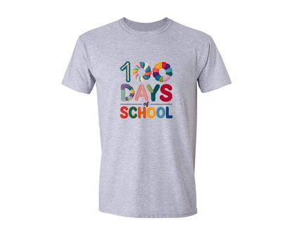 brand:Generic|color:Sports Grey / Athletic Heather|Faux Yarn 100 Days Of School Teach Graphic T-Shirt