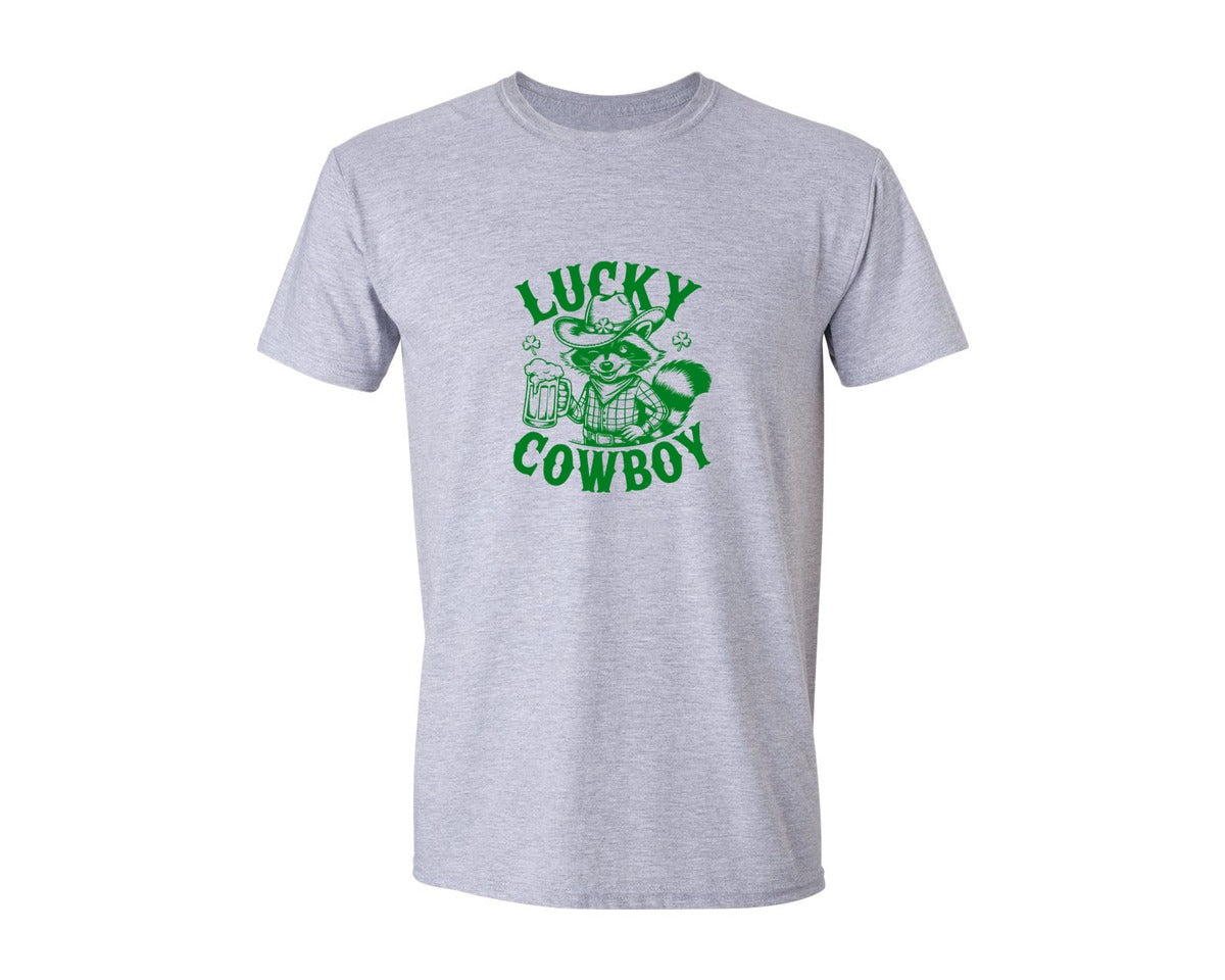 brand:Generic|color:Sports Grey / Athletic Heather|Lucky Cowboy Funny St Patricks Day Graphic T-Shirt