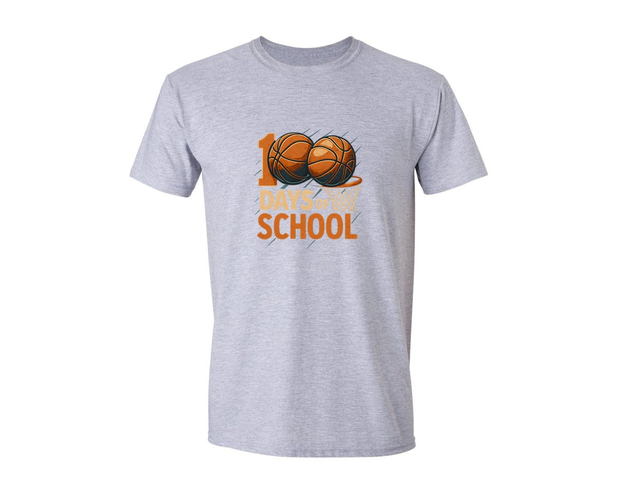 brand:Generic|color:Sports Grey / Athletic Heather|Basketball Lover 100 Days Of School Art Graphic T-Shirt