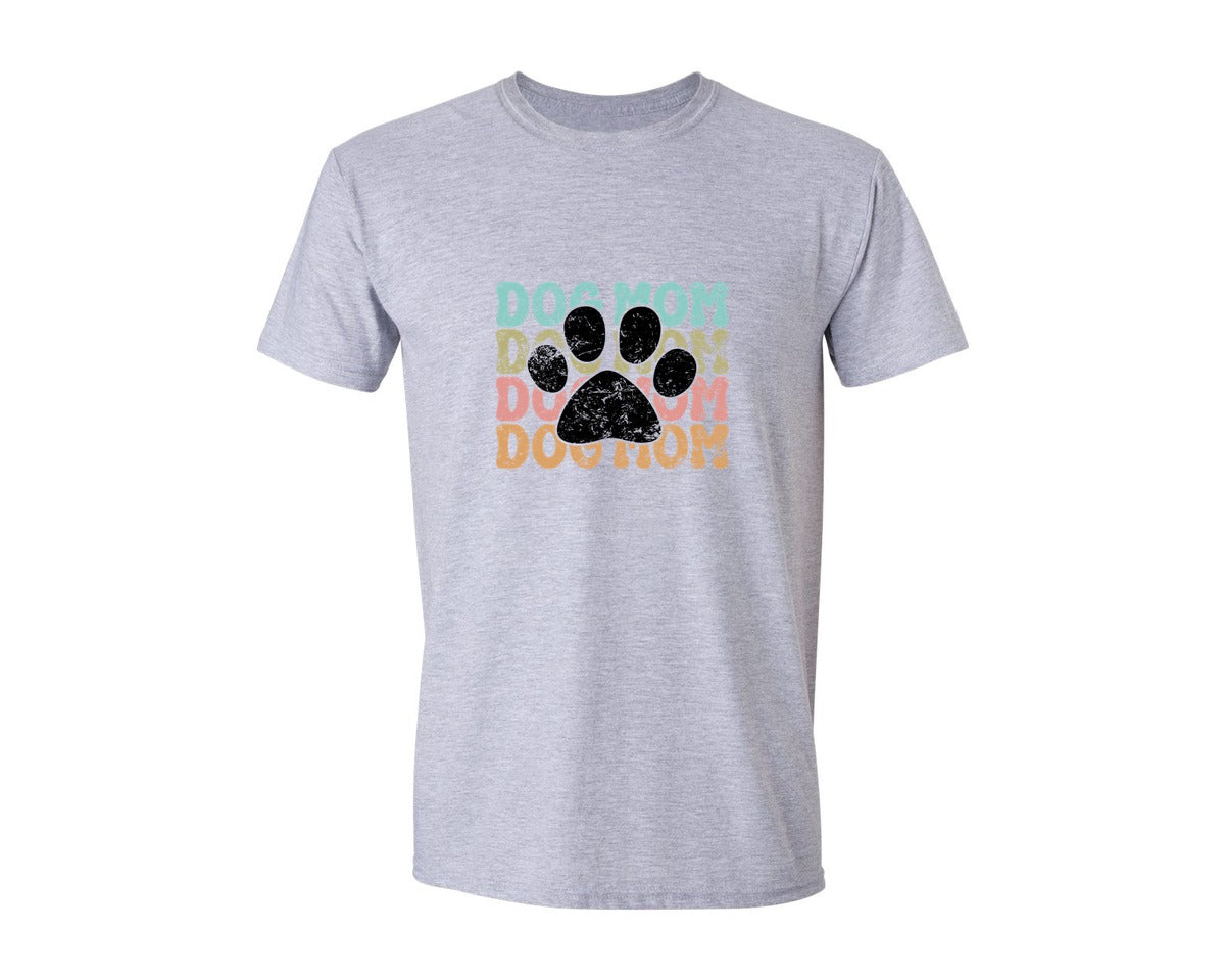 brand:Generic|color:Sports Grey / Athletic Heather|Retro Dog Mom Leopard Paw Graphic T-Shirt