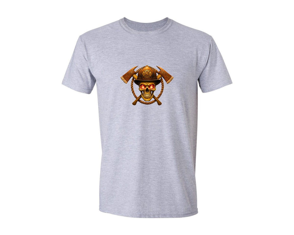 brand:Generic|color:Sports Grey / Athletic Heather|Firefighter Skull Skull Helmet Graphic T-Shirt