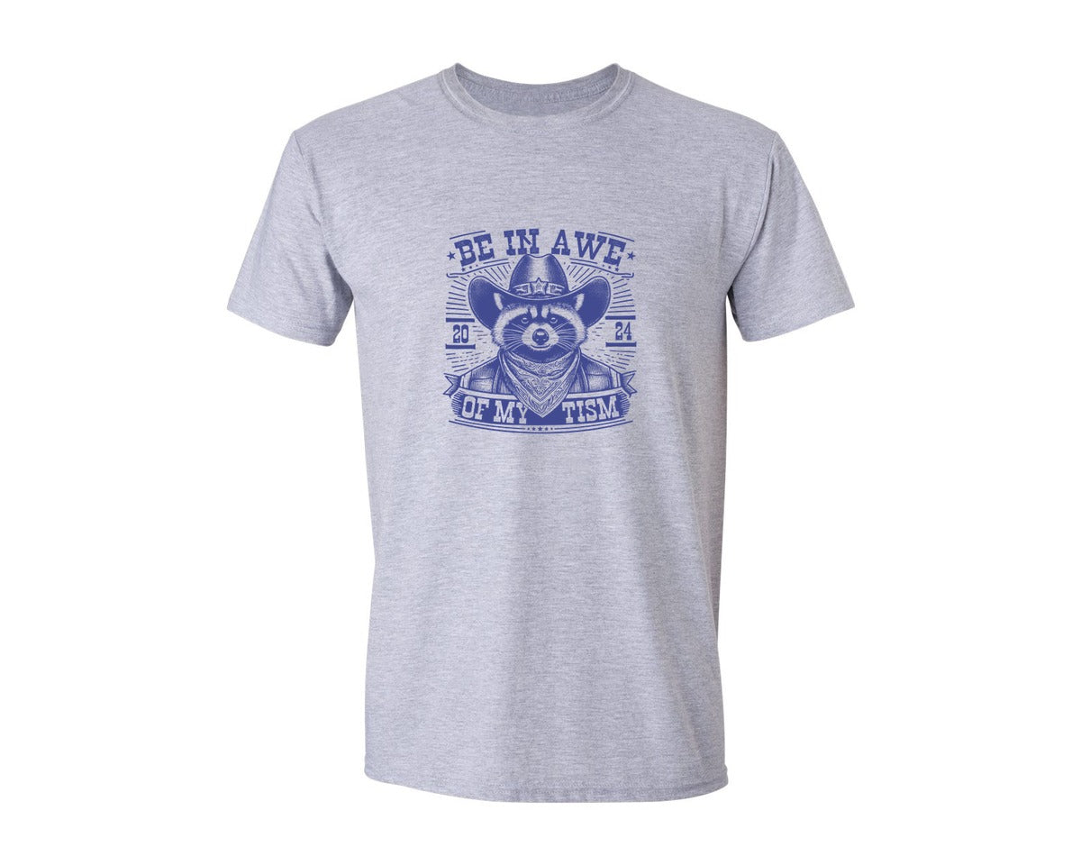 brand:Generic|color:Sports Grey / Athletic Heather|Raccoons Cowboy Be In Awe Of My Tism Graphic T-Shirt