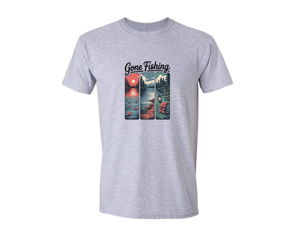 brand:Generic|color:Sports Grey / Athletic Heather|Gone Fishing Lake Adventure Design Graphic T-Shirt