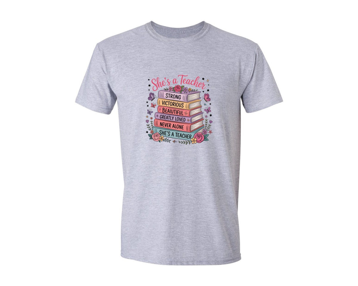 brand:Generic|color:Sports Grey / Athletic Heather|Shes A Teacher Inspirational Quote Graphic T-Shirt
