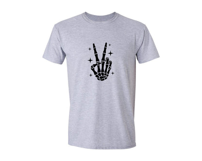 brand:Generic|color:Sports Grey / Athletic Heather|Skeleton Peace Sign Graphic T-Shirt