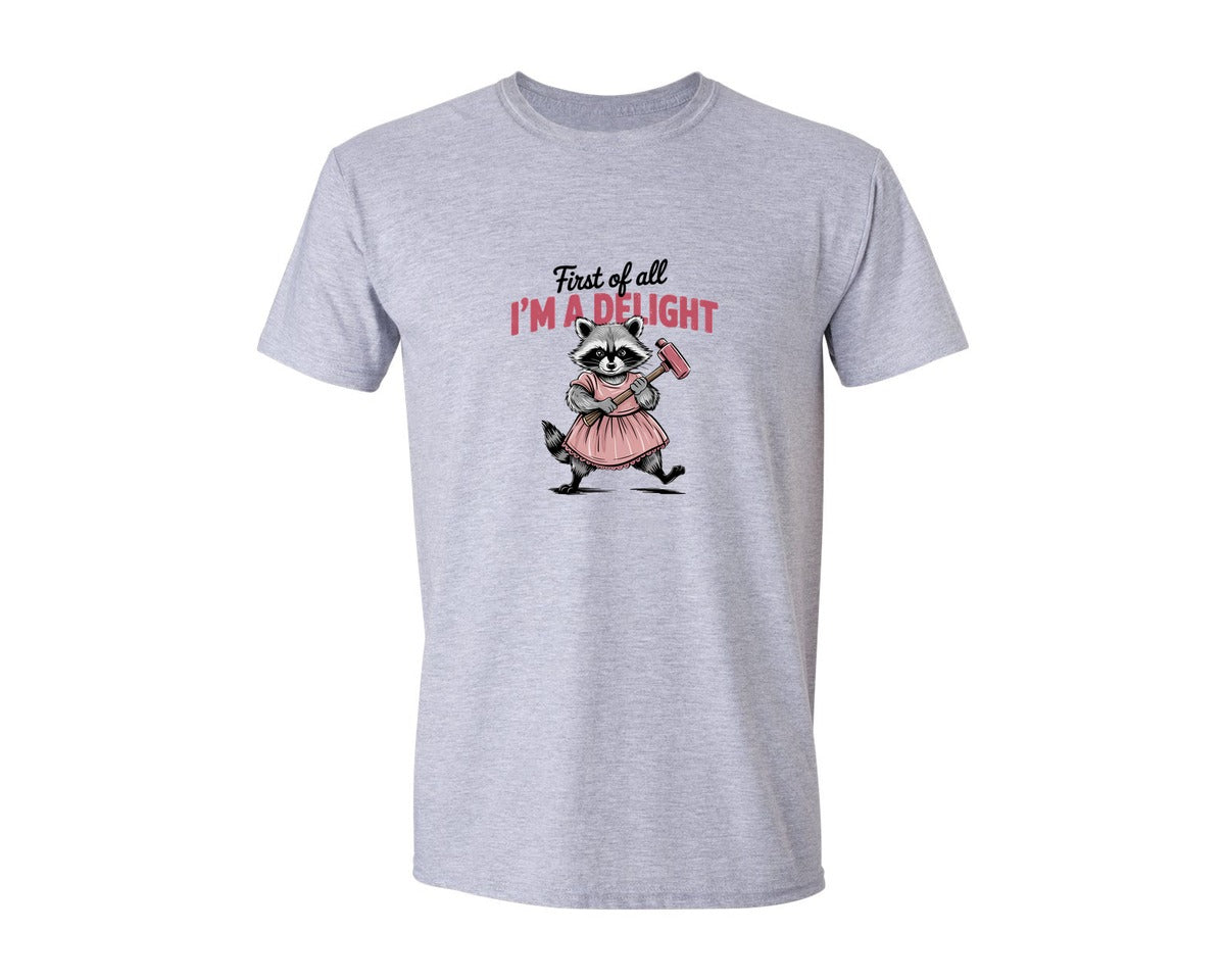 brand:Generic|color:Sports Grey / Athletic Heather|Funny Raccoon Im A Delight File 2 Graphic T-Shirt