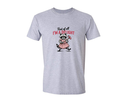 brand:Generic|color:Sports Grey / Athletic Heather|Funny Raccoon Im A Delight File 2 Graphic T-Shirt