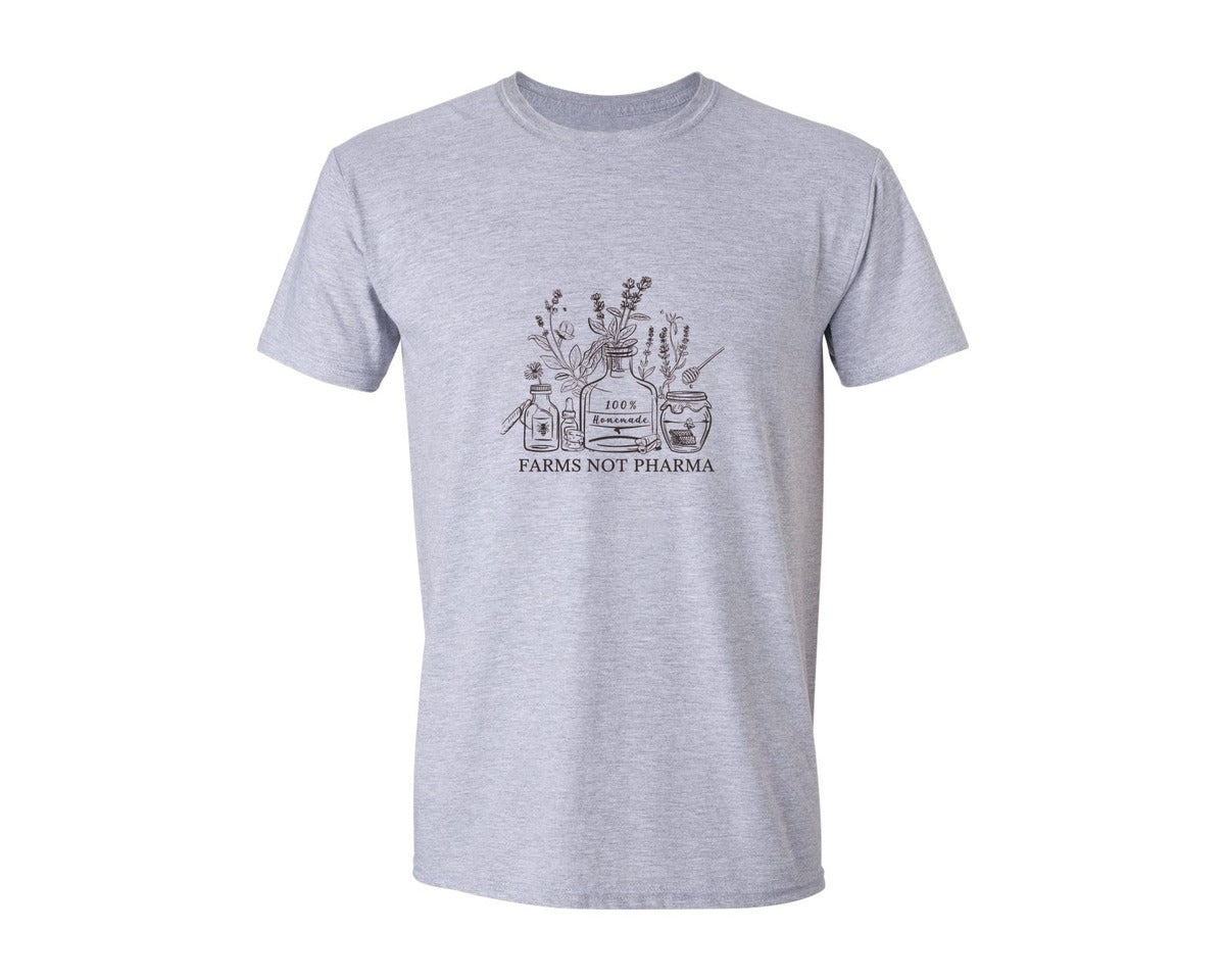 brand:Generic|color:Sports Grey / Athletic Heather|Farms Not Pharma Graphic T-Shirt