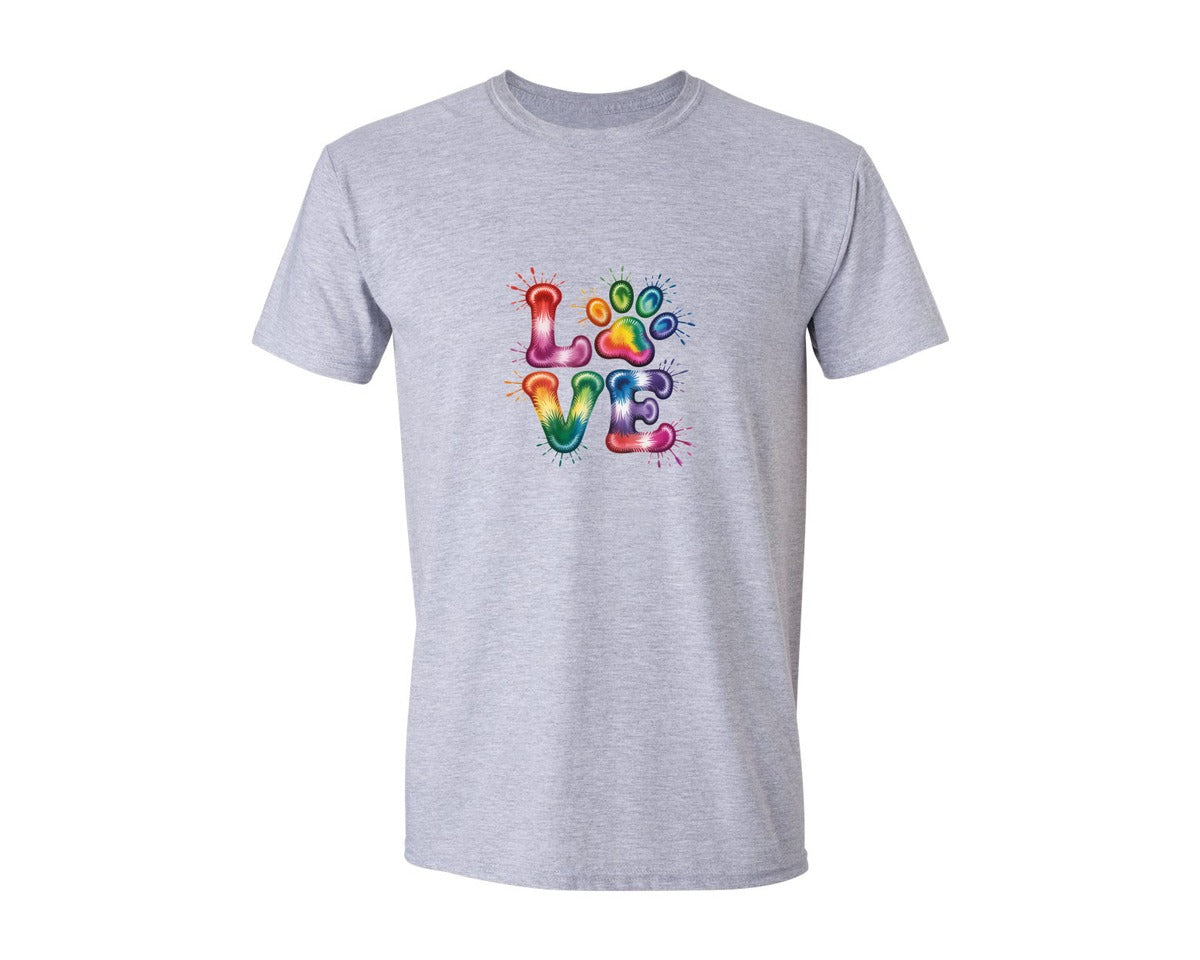 brand:Generic|color:Sports Grey / Athletic Heather|Dog Love Pngcolorful Paw Graphic T-Shirt