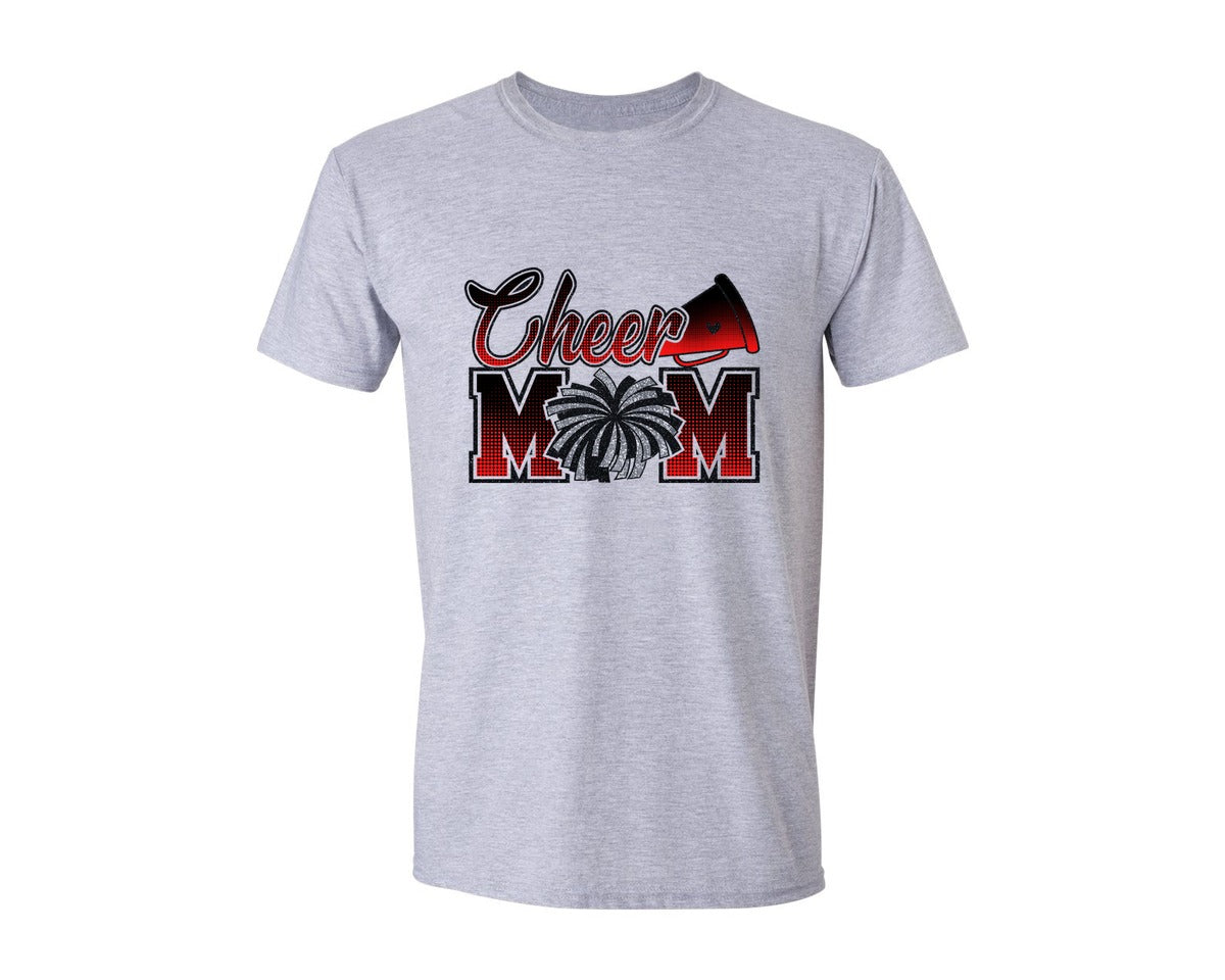 brand:Generic|color:Sports Grey / Athletic Heather|Cheer Mom Glitter Red Black Pom Mama Graphic T-Shirt