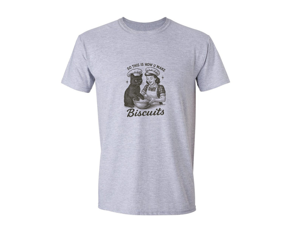 brand:Generic|color:Sports Grey / Athletic Heather|Vintage Cat Biscuits Kitty Biscuit Baker Graphic T-Shirt