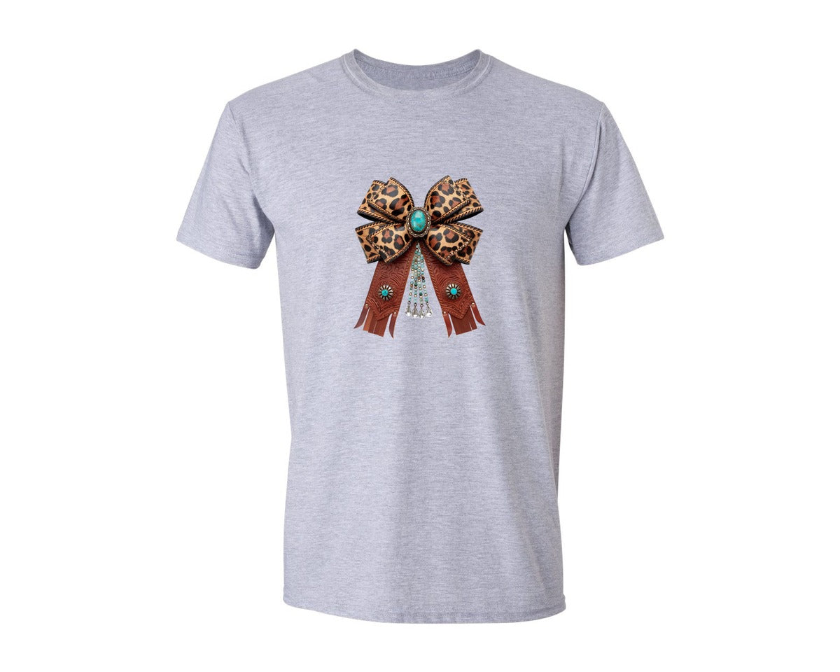 brand:Generic|color:Sports Grey / Athletic Heather|Western Leopard Bow Coquette Cowgirl 2 Graphic T-Shirt