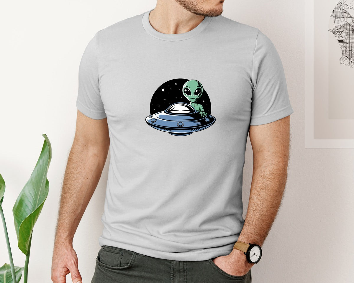 brand:Bella Canvas|color:Sports Grey / Athletic Heather|Retro Vintage Ufo Alien T Shirt Design 4 Graphic T-Shirt