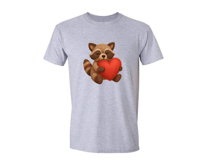 brand:Generic|color:Sports Grey / Athletic Heather|Faux Crochet Raccoon Cute Graphic T-Shirt