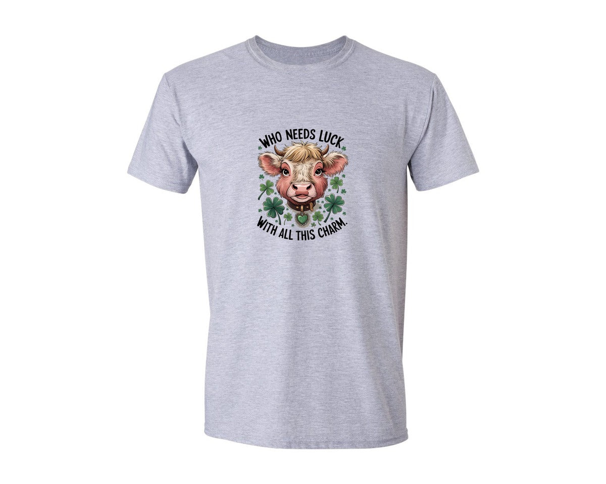 brand:Generic|color:Sports Grey / Athletic Heather|Who Needs Luck With All This Charm 56 Graphic T-Shirt