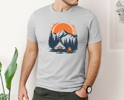 brand:Bella Canvas|color:Sports Grey / Athletic Heather|Sunset Camping Adventure T Shirt Design 3 Graphic T-Shirt