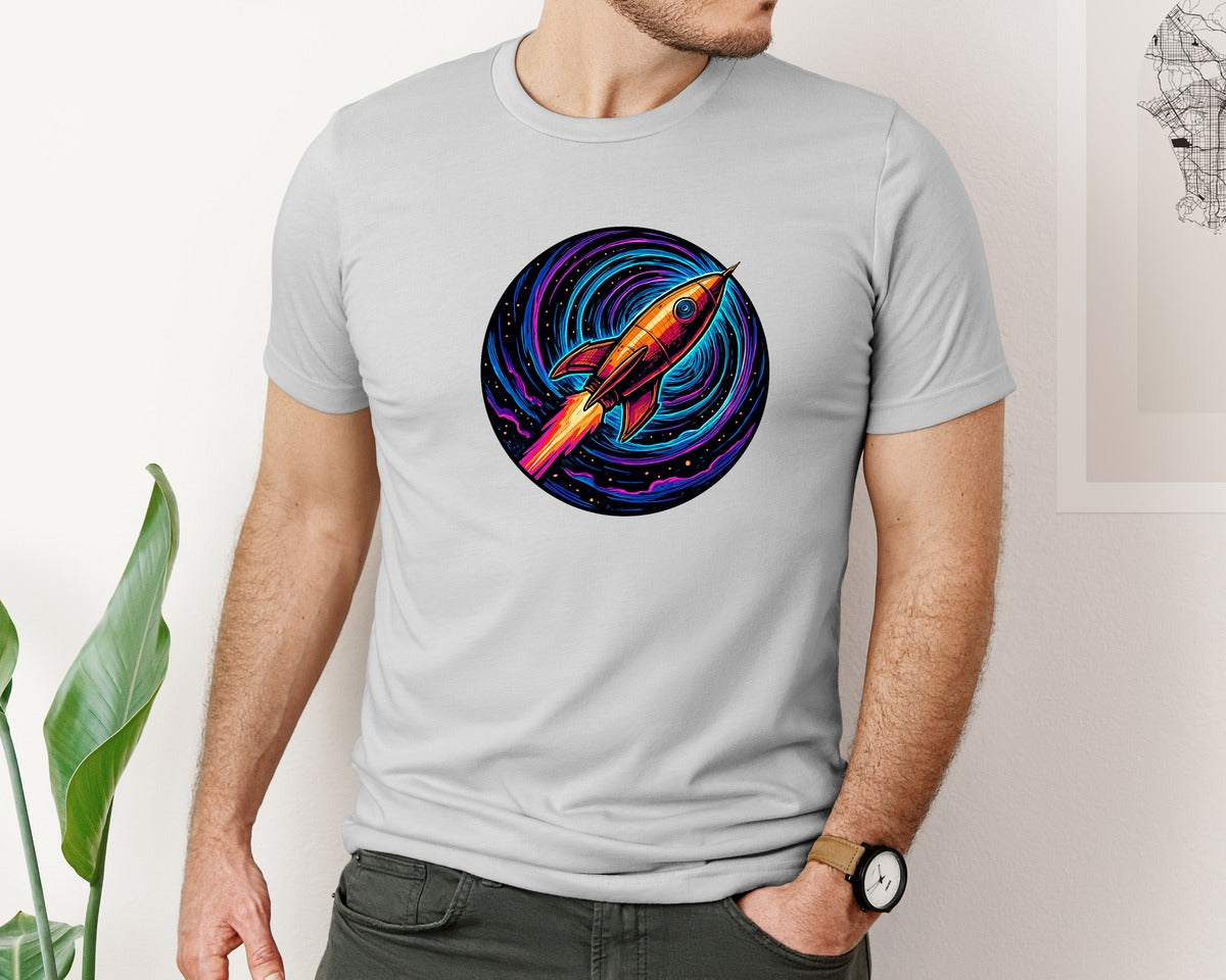 brand:Bella Canvas|color:Sports Grey / Athletic Heather|Retro Rocket Galaxy T Shirt Design Graphic T-Shirt