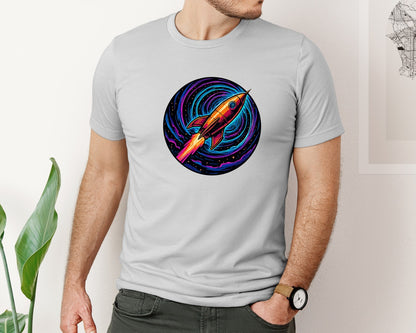 brand:Bella Canvas|color:Sports Grey / Athletic Heather|Retro Rocket Galaxy T Shirt Design Graphic T-Shirt