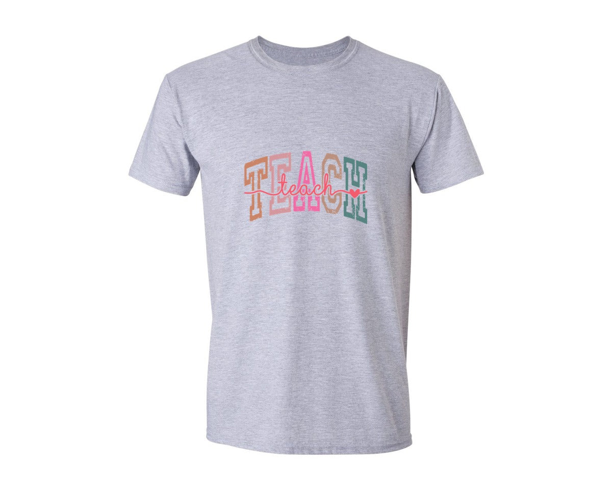brand:Generic|color:Sports Grey / Athletic Heather|Retro Teach Teacher School Graphic T-Shirt