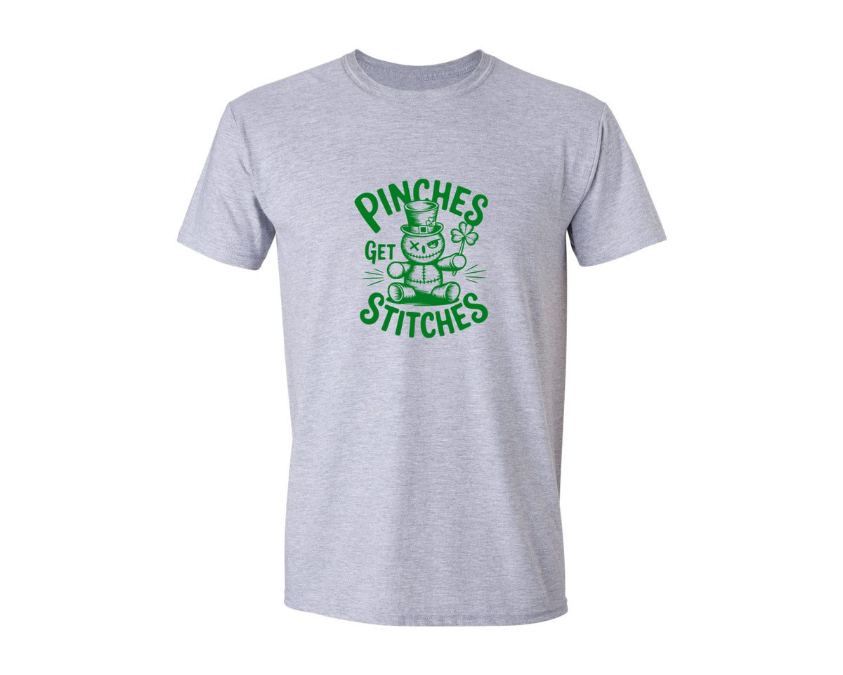 brand:Generic|color:Sports Grey / Athletic Heather|Pinches Get Stitches Funny St Patri Graphic T-Shirt