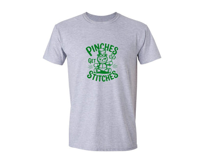 brand:Generic|color:Sports Grey / Athletic Heather|Pinches Get Stitches Funny St Patri Graphic T-Shirt