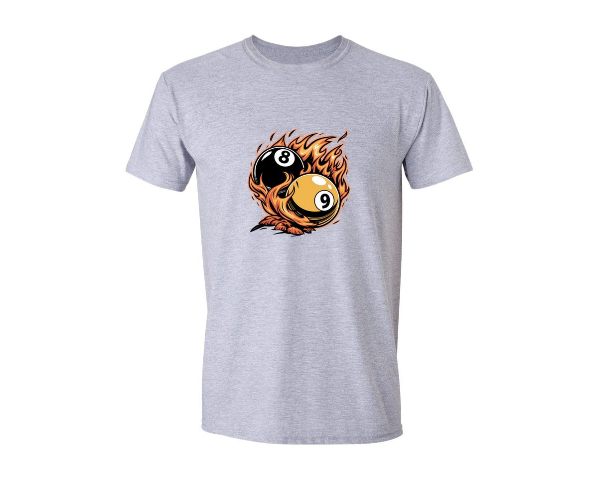 brand:Generic|color:Sports Grey / Athletic Heather|Flaming 8 9 Ball Billiards 2 Graphic T-Shirt